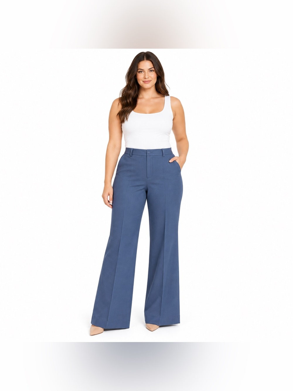 Worthington Curvy High Rise Blue Wide Leg Dress Pants 12 Tall NWT